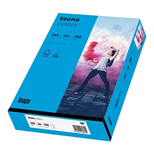 inapa farbiges Druckerpapier, buntes Papier tecno Colors: 160 g/m², A4, 250 Blatt, intensivblau