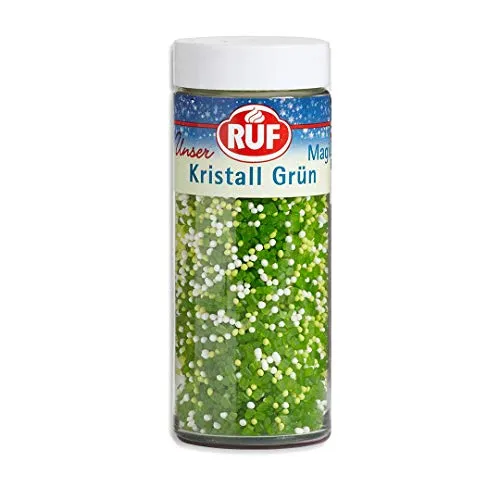 RUF Crystal Green Streusel, glänzende Torten-Deko, Zucker-Perlen in grün weiß und schimmernde grüne Zucker-Kristalle, zum Verzieren von Plätzchen, Cupcakes Deko