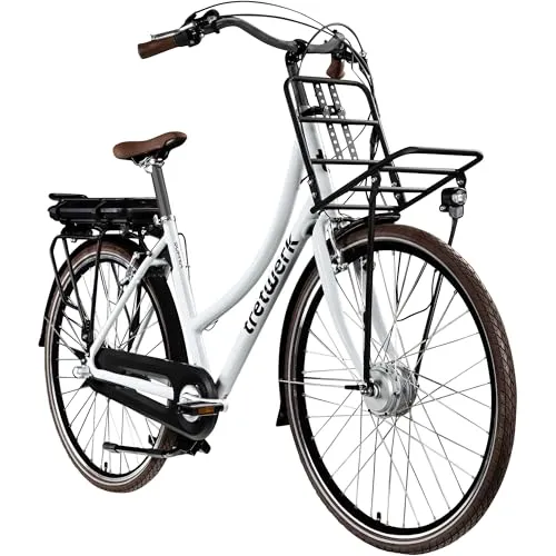 Tretwerk Sophia E-Bike 28 Zoll - Pedelec für Damen & Herren - E-Bike mit 522 Wh, ideal für die Stadt. Der Tiefeinsteigerrahmen und die aufrechte Sitzposition sorgen für maximalen Komfort und Alltagstauglichkeit.