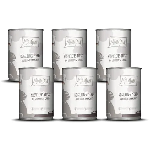 MjAMjAM - Premium Nassfutter für Katzen - köstliches Pferd an gedämpftem Kürbis, 6er Pack (6 x 400 g), getreidefrei mit extra viel Fleisch