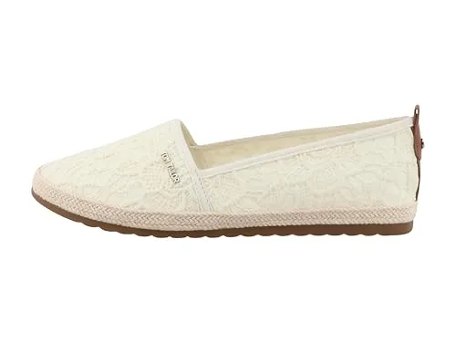 Tom Tailor Damen 7490090015 Flacher Slipper, Cream, 39 EU - Espadrilles für Damen mit bequemer Bastsohle und stilvoller Stickerei für einen lässigen Look.