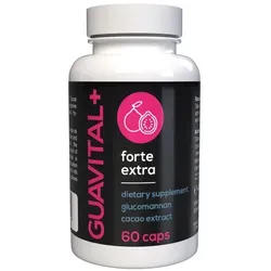 Guavital + Forte - 60 Kapseln - Nahrungsergänzungsmittel mit hochdosiertem Glucomannan und Kakao-Extrakt. Ideal für Männer und Frauen, koffeinfrei und leicht einzunehmen, unterstützt den Energiestoffwechsel und das Immunsystem.