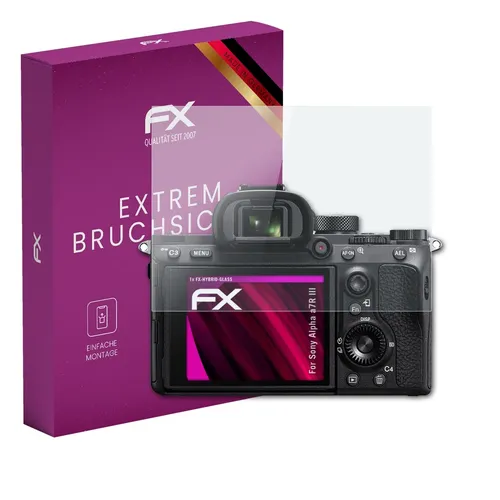 atFoliX Glasfolie kompatibel mit Sony Alpha a7R III Panzerfolie, 9H Hybrid-Glass FX Schutzpanzer Folie