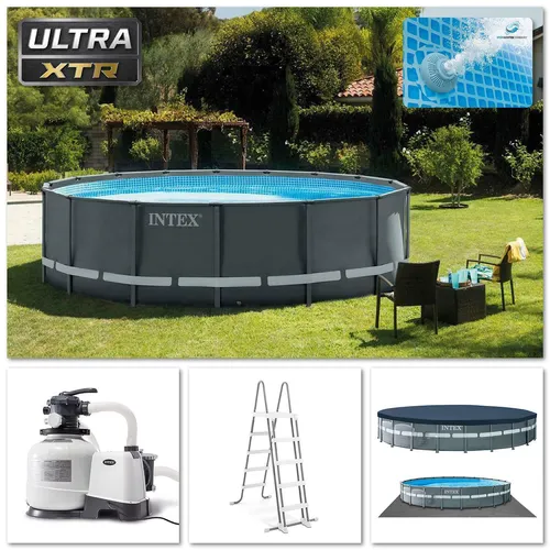 Intex Swimming Pool 732 x 132 cm - Frame Pool Set Ultra Rondo XTR, 47.241 l Wasserinhalt, stabiler Stahlrahmen und einfaches Auf- und Abbauen