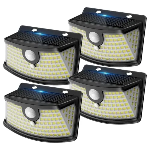 Aootek Solarlampen für Außen Wetterfest mit Bewegungsmelder - 120 Led Strahler, 270° Breiter Winkel, IP65 Wasserdicht- 4 Stück für Garten, Teichbeleuchtung, Schwarzer Rahmen, Kaltweiß