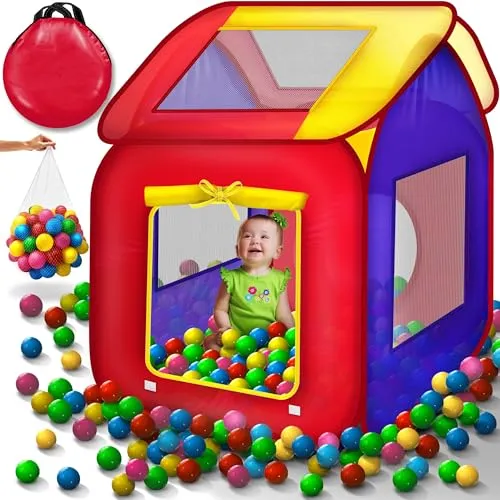 KIDUKU® Kinderspielzelt Bällebad Pop Up - Spielzelt mit 200 bunten Bällen und Tragetasche für drinnen und draußen. Super schneller Aufbau, abnehmbares Zeltdach und luftdurchlässige Netzfenster sorgen für Spielspaß und Sicherheit.