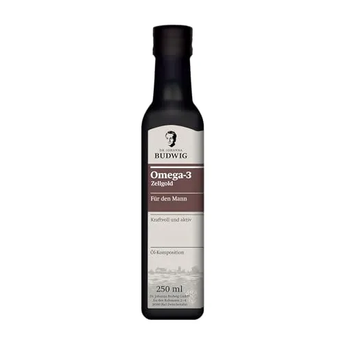 Dr. Johanna Budwig Omega 3 vegan (250ml) - Zellgold für den Mann - Algenöl, Leinöl Bio & Sanddornöl Bio - hochdosiert, Öl (DHA, EPA)