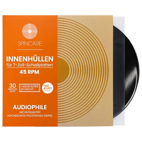 25x 7 Zoll Schallplatten Innenhüllen | Spincare Audiophile Vinylhüllen für Singles | antistatische Hüllen aus HDPE für Schallplatten in 7 Zoll Größe (45 RPM) | Innenhüllen Vinyl