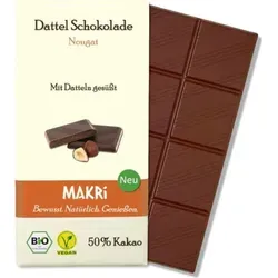 Dattel Schokolade - Nougat 50% 85g | MAKRI - Genießen Sie feine Dattel Schokolade mit 50% Nougat. Ideal für Naschkatzen und perfekt für zwischendurch. Eine süße Versuchung in bester Qualität!