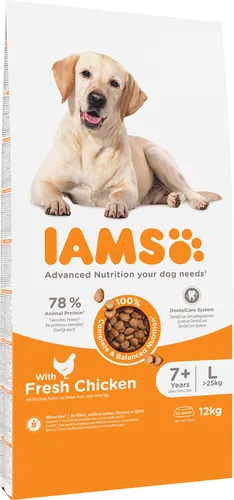 Iams for Vitality Senior Large mit Huhn Hundefutter 12 kg - Hundefutter für ältere große Hunde, reich an Huhn für gesunde Vitalität und optimale Nährstoffversorgung.