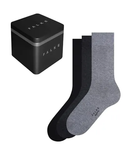 FALKE Herren Socken Happy Box Uni Multipack M So Baumwolle einfarbig 3 Paar, Mehrfarbig Black Grey Mix 0010, 39-42