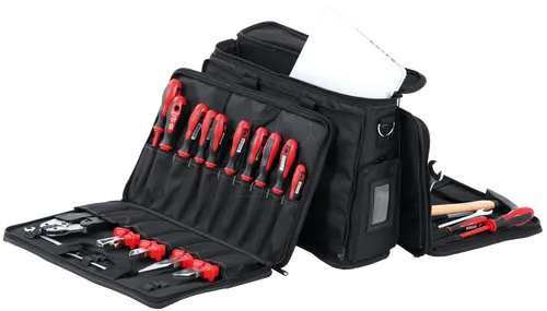 TASCHE 5852 - Werkzeugtasche mit Notebook-Fach - Werkzeugkoffer/-tasche aus Polytex mit ergonomischem Tragegriff und 17 Fächern für Werkzeuge. Ideal für Handwerker, die auch ihren Laptop sicher transportieren möchten.