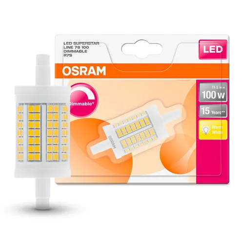 Osram LED 78mm Stab 11,5W = 100W R7s klar 1521lm FS warmweiß 2700K 360° DIMMBAR