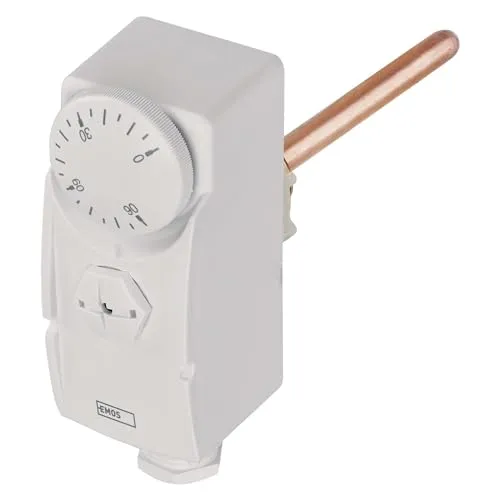 EMOS - mechanischer Thermostat mit Tauchhülse - manuell, kabelgebunden - Heiz- und Kühlsysteme - Temperaturregelung 0-90 °C - invasive Messung - 230 V, 16 A/4 A - weiß