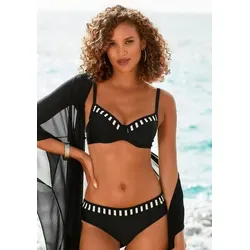 Bügel-Bikini LASCANA Damen Gr. 36 Cup F - Eleganter Bügel-Bikini von Lascana in Schwarz-Weiß-Gold mit gestreiften Kontrastborten. Verstellbare Träger und hoher Hosenbund sorgen für perfekten Sitz und Tragekomfort.