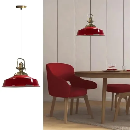 bamyum Asletl Hängende Küchenlampe Rot Vintage Ø41cm - Stylische Hängelampe im Retro-Design, ideal für Esszimmer und Küchen. Die weiche Beleuchtung schafft eine einladende Atmosphäre und ist einfach zu installieren. Perfekt für verschiedene Wohnräume und Gastronomie.