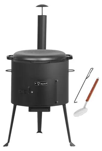 BBQ-Toro Gusseisen Kazan Ø 44 cm - 19 L Outdoor Ofen - Außenküchen | Vielseitiger Kazan Ofen aus Gusseisen für Grill- und Kochmöglichkeiten, ideal für Garten und Camping, mit Holz oder Kohle befeuerbar, inkl. Zubehör.