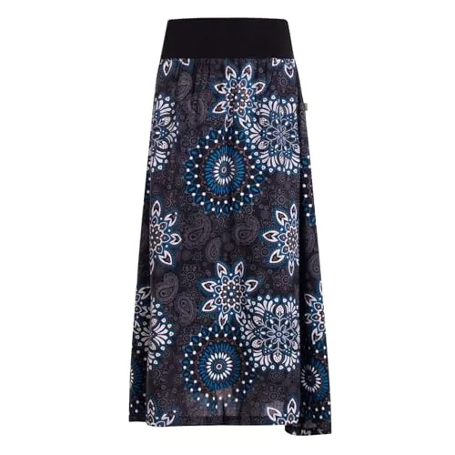 Vishes Damen Herbstrock mit Mandalas in Schwarz, Größe 3XL (46) - Handgefertigter Maxi-Rock aus 100% Baumwolle, ideal für jede Jahreszeit. Der elastische Bund sorgt für perfekten Sitz und hohen Tragekomfort. Stilvolles Design mit Mandala-Druck, perfekt für entspannte Looks.