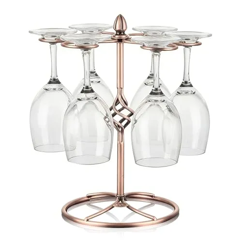 Tomotato Freistehend Gläserhalter, Retro Weinglas Rack, Metall Gläserhalterung, mit 6 Haken, für Arbeitsplatte, Bar, Heimdekoration und Küchenaufbewahrung
