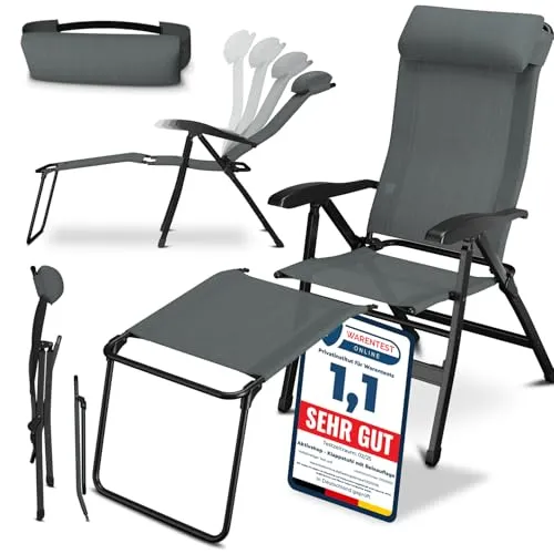ELONEO Gartenstuhl Campingstuhl mit Liegefunktion – 6-fach verstellbar - Vielseitiger Gartenstuhl mit Liegefunktion aus strapazierfähigem Textilene-Gewebe. Ideal für Garten und Camping, klappbar und leicht zu transportieren. Genießen Sie optimalen Sitzkomfort und Flexibilität!