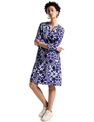 STREET ONE Tunika Kleid mit Print - Freizeitkleid für Damen, knielang mit dekorativem Ausschnitt und 3/4 Arm, aus softer Viskosemischung für maximalen Tragekomfort und Luftigkeit.