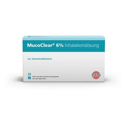 Mucoclear 6% NaCl Inhalationslösung 80 ML - Effektive Schleimlösung - Arzneimittel zur Inhalation, ideal zur kraftvollen Schleimlösung bei Mukoviszidose und COPD. Steril und ohne Konservierungsmittel für sichere Anwendung bei Kindern und Erwachsenen.