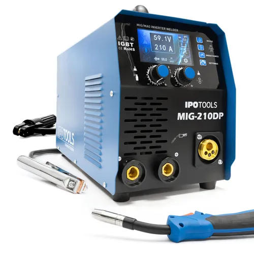 IPOTOOLS 210DP 6in1 MIG MAG Schweißgerät - MIG/MAG-Schweißgerät mit 7 Jahren Garantie, vielseitig einsetzbar für Stahl, Aluminium und Edelstahl, inkl. Puls- und Doppelpuls-Funktion für präzises Schweißen.