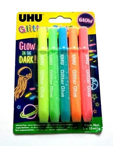 UHU Glitzerkleber Glitter Glue GLOW IN THE DARK 5 x 10 ml