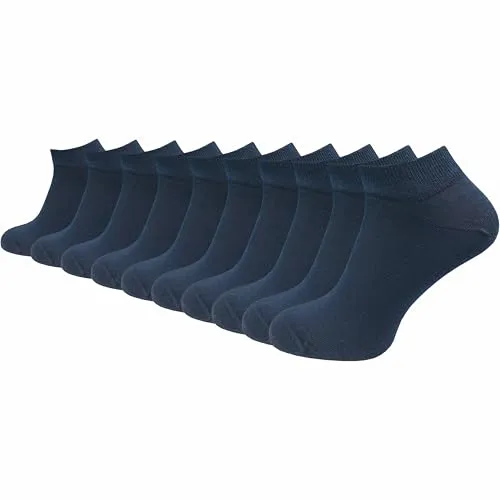 Herren Sneaker Socken aus 100% reiner Baumwolle (6 Paar | 10 Paar) | kurze & dünne Füßlinge | ohne drückende Naht über den Zehen (DE/NL/SE/PL, Numerisch, 47, 50, Regular, Regular, blau | 10 Paar)