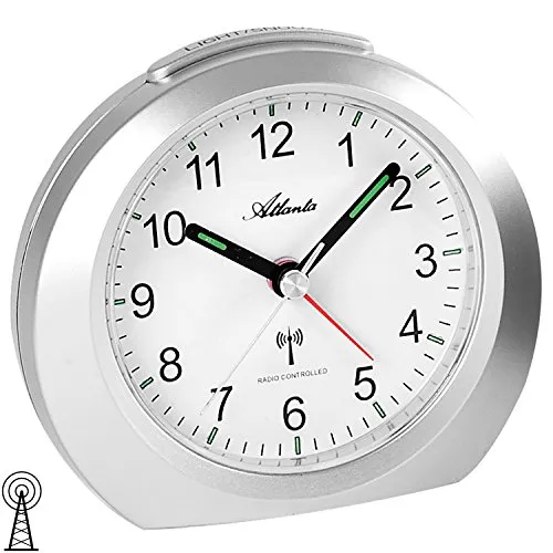 Funkwecker ohne Ticken mit Licht Snooze Leuchtzeiger Analog - 1856 (Silber) - Wecker mit NO TICK-Funktion für geräuschloses Schlafen, automatische Zeiteinstellung und Zifferblattbeleuchtung. Ideal für ruhige Nächte.