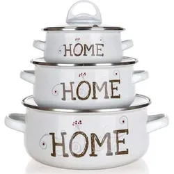 BANKETT-Set emailliert Geschirr HOME Collection, 6 St. - Weiß - 6-teiliges Emaille-Topfset in elegantem Weiß, ideal zum Kochen. Mit Glasdeckeln und praktischen Piktogrammen, spülmaschinenfest und perfekt für kreative Küchenabenteuer.