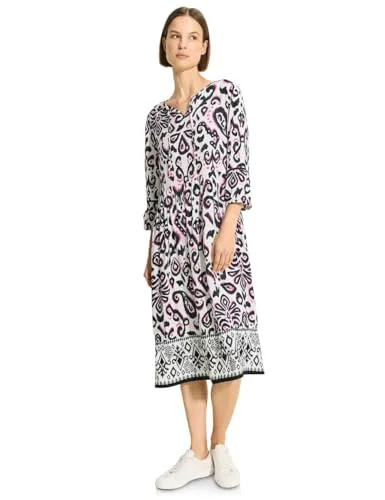 CECIL Damen B144025 Tunika Kleid mit Print, Vanilla White, S - Freizeitkleider für Damen, modisches Midikleid mit geschlitzt Ausschnitt und 3/4 Arm, aus weicher Viskose für hohen Tragekomfort.