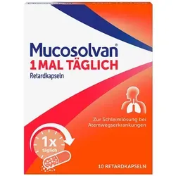 Mucosolvan 1x täglich Retardkapseln, effektiver Hustenlöser - Arzneimittel zur schnellen Hustenlinderung bei Bronchitis, mit langanhaltender Wirkung und nur einmal täglicher Einnahme. Frei von Zucker, Alkohol, Laktose und Gluten, ideal für Unverträglichkeiten.