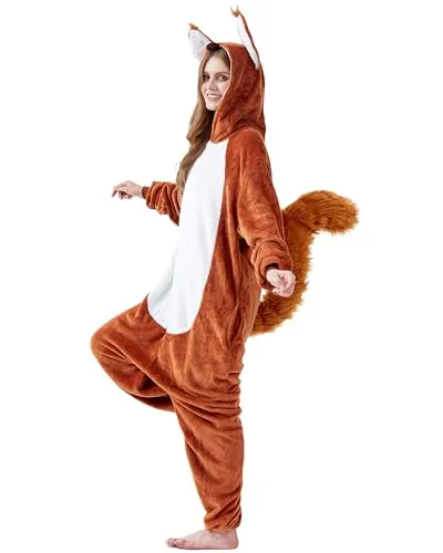 corimori Eichhörnchen-Kostüm für Erwachsene – Flauschiger Jumpsuit für Karneval - Flauschiges Eichhörnchen-Kostüm für Erwachsene im Onesie-Stil. Ideal für Karneval oder Fasching – warm und bequem für lange Partynächte oder entspannte Abende. Erhältlich in verschiedenen Größen.