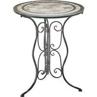 Kobolo Beistelltisch Metalltisch mit Glasplatte - Ablagetisch aus robustem Metall mit dekorativer Mosaikglasplatte, ideal als Kaffeetisch im Freien oder Beistelltisch für gemütliche Stunden.