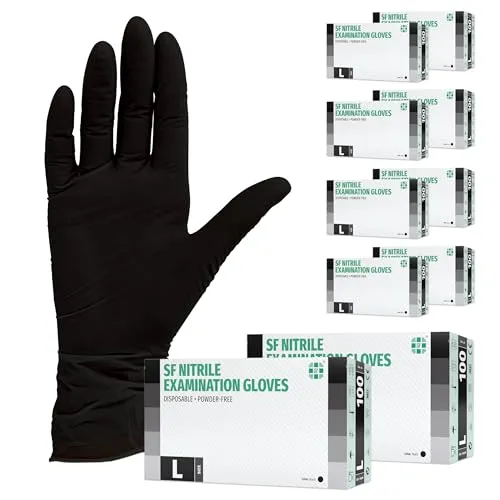 SF Nitrilhandschuhe L Schwarz – 1000 (10x100) Stück Einweghandschuhe, Einmalhandschuhe, Medizinische handschuhe, Puderfrei, Latexfrei, für Medizin, Küche, Putzen, Kosmetik, Haushalt