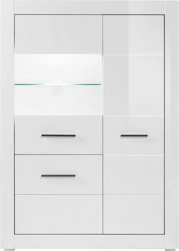 Vitrine HOME AFFAIRE "BIANCO" in Weiß, 100 cm - Elegante Vitrine aus FSC-zertifiziertem Holzwerkstoff mit 1 Glastür und 2 Holztüren. Ideal für stilvolle Präsentation und optimaler Stauraum in jedem Wohnraum.