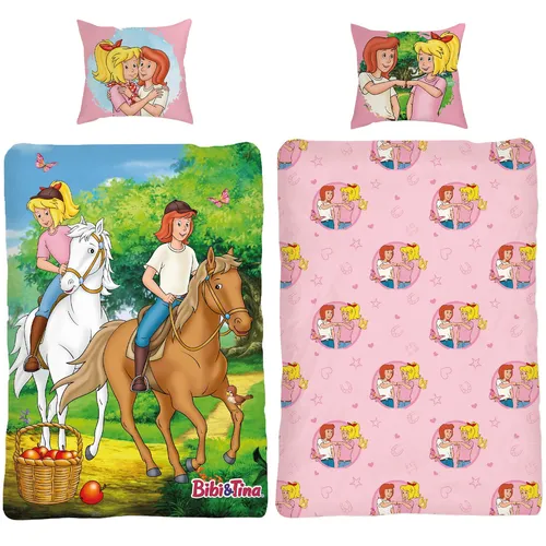 Bibi und Tina Bettwäsche Pferde 100% Baumwolle - Bettwäsche für Kinder, 2-teilig mit ÖKOTEX STANDARD 100, allergikergeeignet und farbenfrohem Pferdemotiv, ideal für das Kinderzimmer.