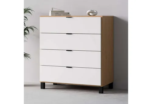 Vox Kommode SIMPLE Sideboard mit 4 Schubladen, Maße B/T/H: 90/47/94,5 cm, Soft-Close Function, mit schwarzen Metallgriffe