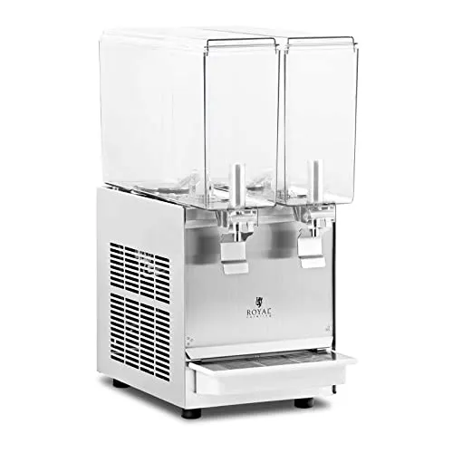 Royal Catering RC-JDD02 Saftspender 2 x 10 L - Eisgetränkeautomaten mit großem Fassungsvermögen von 2 x 10 l, transparenten Behältern und Kühleinsätzen, die das Verwässern verhindern – ideal für Veranstaltungen.