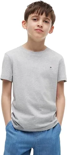 Tommy Hilfiger T-Shirt BOYS BASIC CN KNIT für Jungen - Kinder-Shirt in grau, aus 100% Baumwolle, pflegeleicht und perfekt für den Alltag. Basic Schnitt mit Rundhalsausschnitt und stilvoller Stickerei.