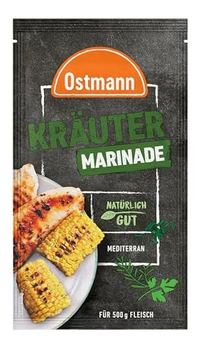 Ostmann Kräuter Marinade – Mediterrane Grillmarinade für 500 g Fleisch, 60 ml - VIELSEITIGE GRILLMARINADE: Verwandelt Fleisch und Gemüse in ein mediterranes Geschmackserlebnis. Ideal für Grillabende oder zum Verfeinern von Gerichten. Ohne Geschmacksverstärker und Palmöl, einfach in der Anwendung!