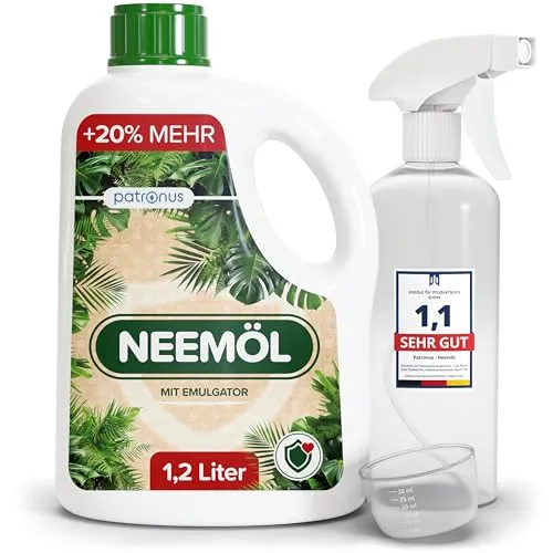 Natürliches Neemöl mit Emulgator 1200 ml – Effektive Pflanzenpflege - Pflanzliches Ergänzungsmittel Niembaum – 100% natürliches Neemöl, ideal für drinnen & draußen, ergibt 120 L sprühfertiges Neemöl Spray für gesunde Pflanzen.