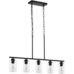 VEVOR 5-flammige Pendelleuchte für Kücheninseln - Retro-Design - Stilvolle Pendelleuchte im Landhausstil mit klarem Glaslampenschirm. Verstellbar für individuelle Raumgestaltung und einfache Installation. Ideal für Esszimmer und Kücheninseln.