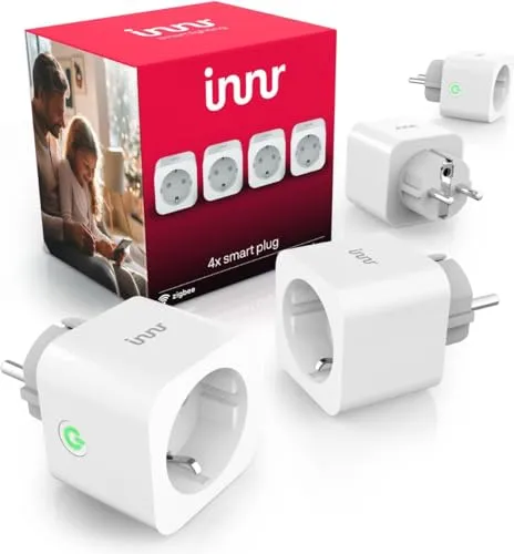 Innr Smart Steckdose 4-Pack, Zigbee Repeater & Strommessung - Steckdosen & Zubehör: Machen Sie Ihre Geräte smart mit der Innr Steckdose, die auch als Zigbee Repeater fungiert und Echtzeit-Energieüberwachung bietet.
