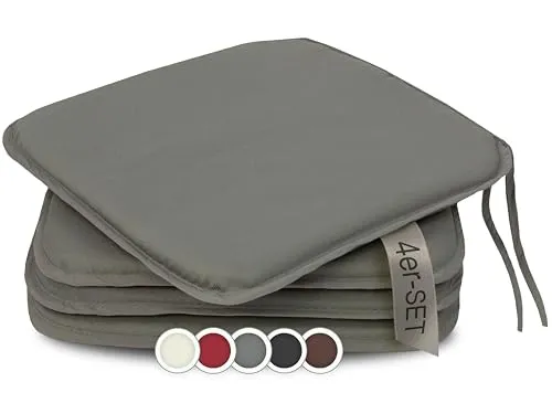 ZOLLNER 4er Set Sitzkissen 38x38cm - Gemütliche Stuhlkissen mit Bindebändern - Kissen für Stühle, pflegeleicht und waschbar bis 30°C, ideal für drinnen und draußen, Oeko Tex® zertifiziert für geprüfte Qualität.