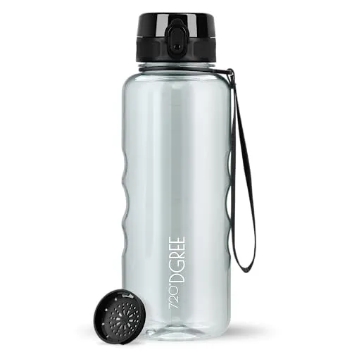 720°DGREE Trinkflasche 1,5l “uberBottle“ crystalClear +Sieb - BPA-Frei - Wasserflasche für Sport, Gym, Fitness, Outdoor, Wandern - Große Sportflasche aus Tritan - Leicht, Stoßfest, Wiederverwendbar