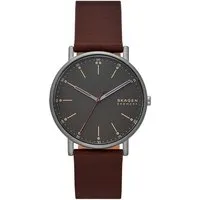Skagen Herrenuhr Signatur Quartz SKW6860 - Elegante Armbanduhr für Herren mit 40 mm Gehäuse, 3-Zeiger-Quarzwerk und stilvollem Lederarmband. Wasserdicht bis 50 m, ideal für den Alltag und besondere Anlässe.