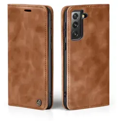 Handy Hülle für Samsung Galaxy S21 5G Klapphülle Bookcase Flip Cover Handy Tasche Etui Farbe: Hellbraun - Hellbraun