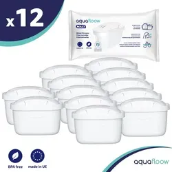 AquaFloow Maxi Wasserfilter - 12er Set für Brita, Dafi & AquaPhor - Wasserfilter für Brita-Kannen, entfernt Chlor, Schwermetalle und Verunreinigungen. Jeder Filter hat eine Kapazität von 200l und sorgt für reines Trinkwasser.